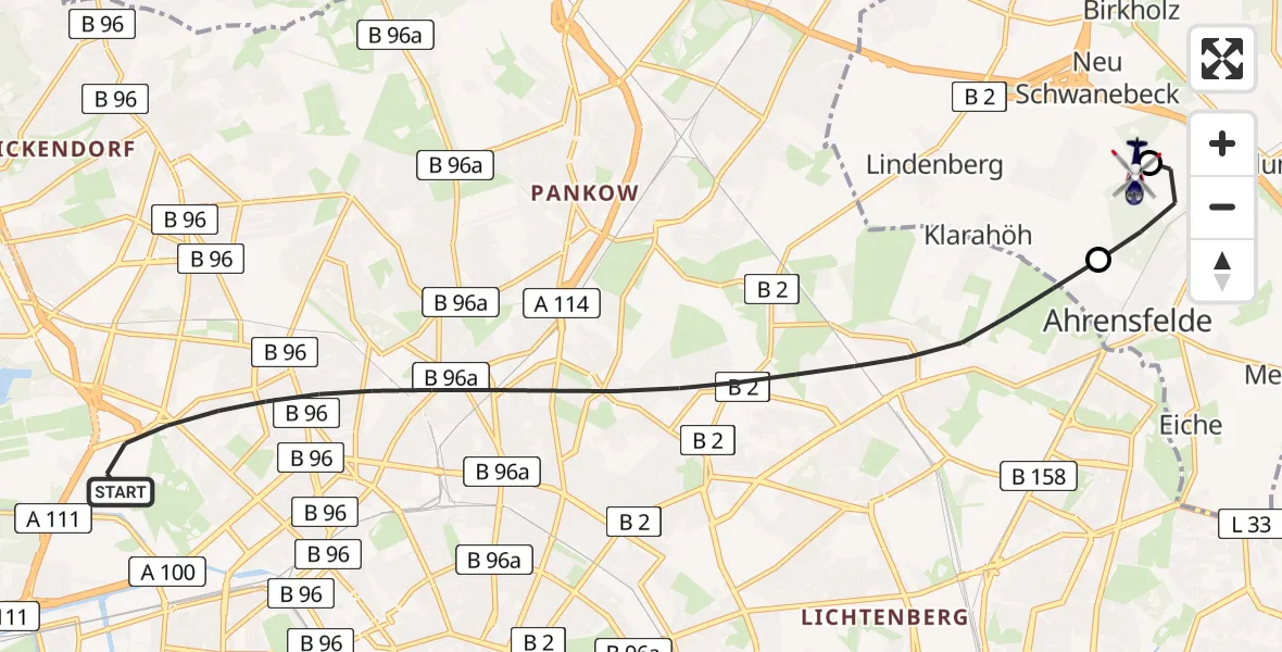 Routekaart van de vlucht: Polizeihubschrauber nach Ahrensfelde Hubschrauberlandeplatz