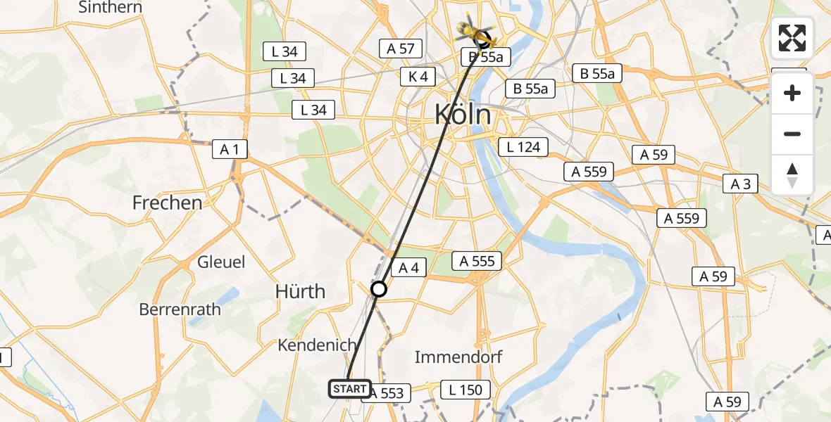 Routekaart van de vlucht: Ambulanzhubschrauber nach Amsterdam Street Children's Hospital