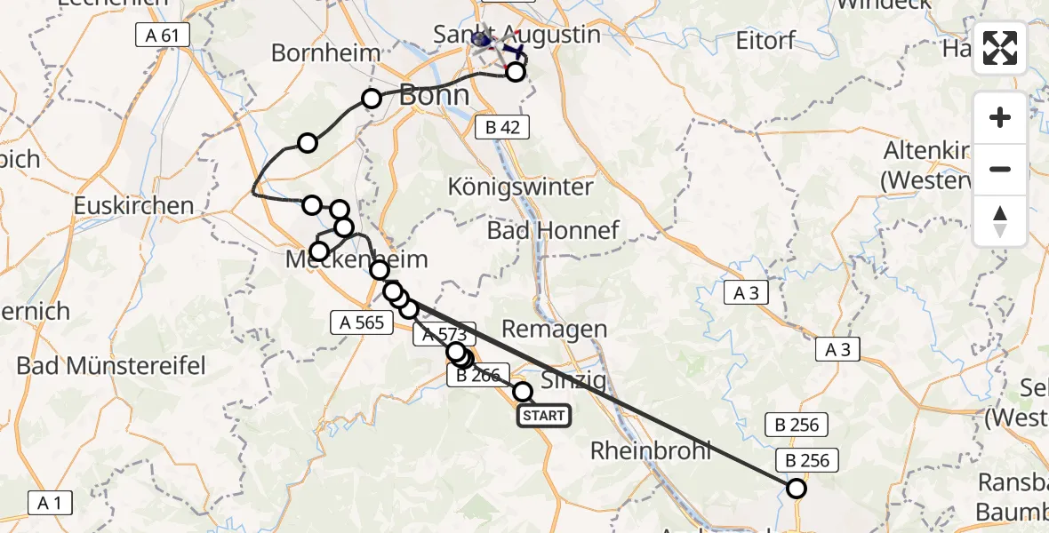 Routekaart van de vlucht: Polizeihubschrauber nach Sankt Augustin, Bruno-Werntgen-Straße