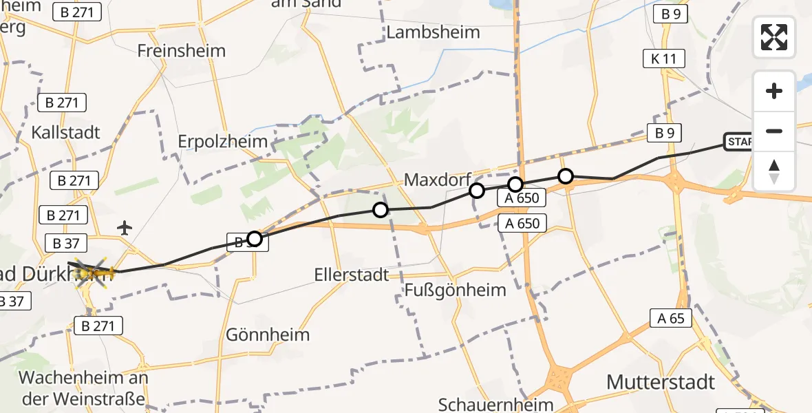 Flugroute Rettungshubschrauber Ludwigshafen am Rhein - Bad Dürkheim, 30 März 2026, 13:21