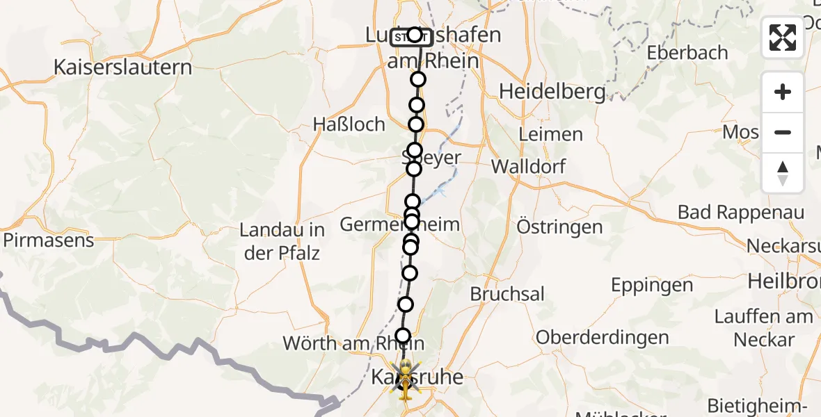 Flugroute Rettungshubschrauber Ludwigshafen Accident Hospital - Sankt Vincentius Hospital, 30 März 2026, 13:24