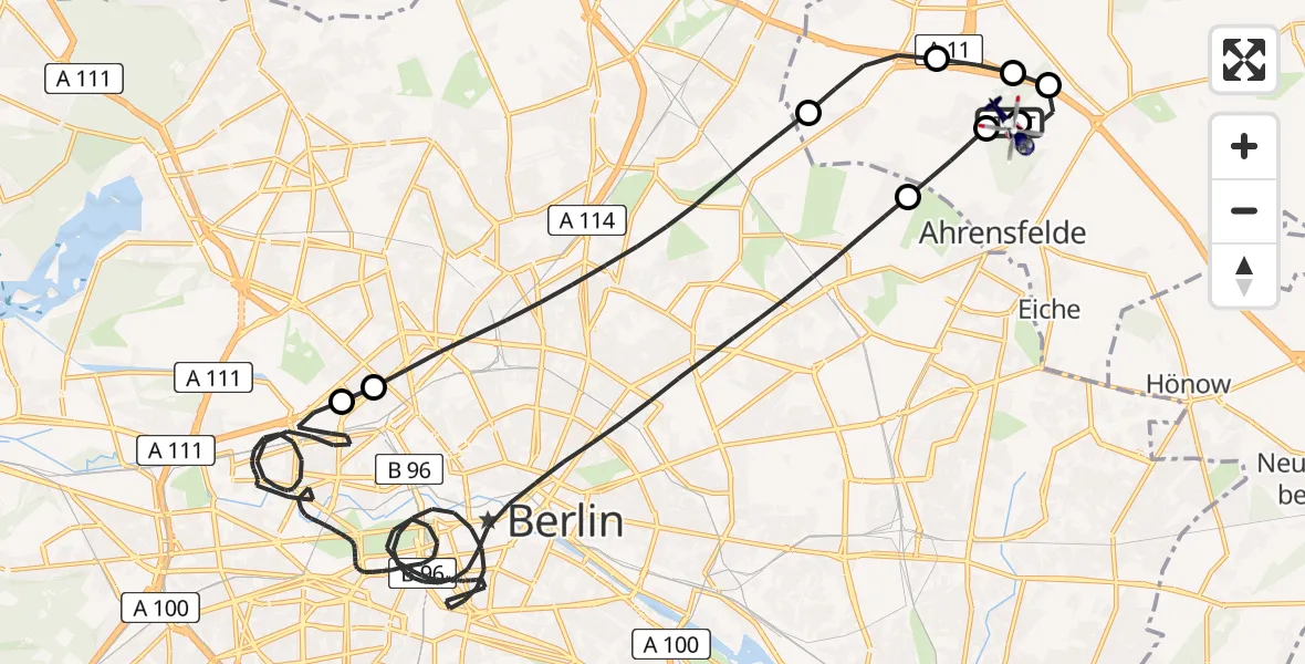Flugroute Polizeihubschrauber Ahrensfelde Hubschrauberlandeplatz - Ahrensfelde Hubschrauberlandeplatz, 30 März 2026, 13:25