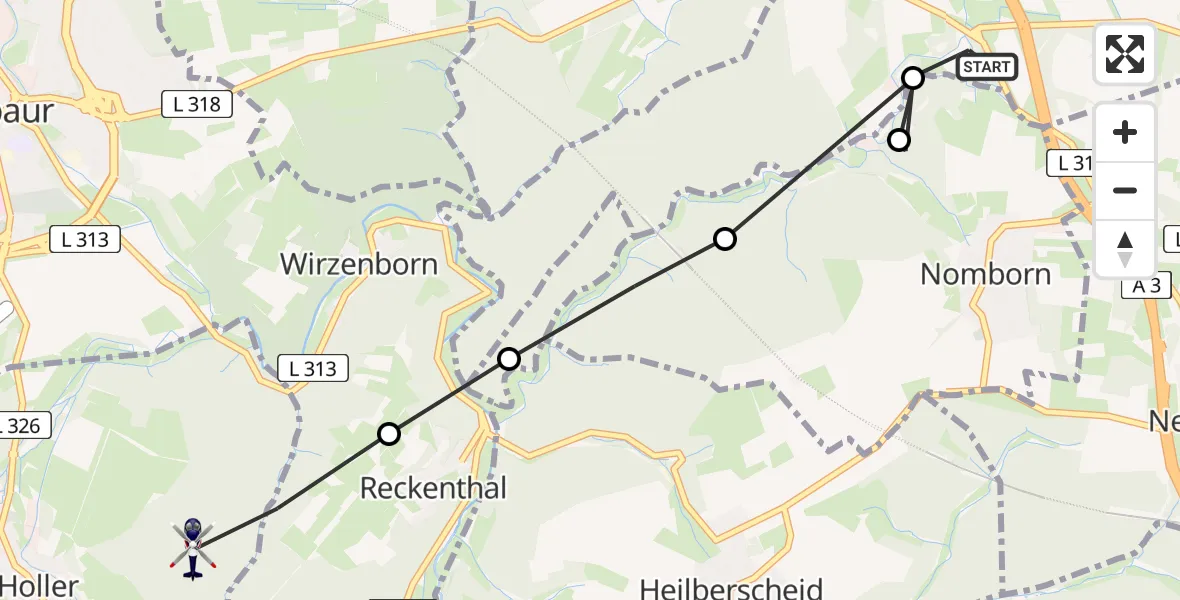 Routekaart van de vlucht: Polizeihubschrauber nach Holler, Gelbachstraße