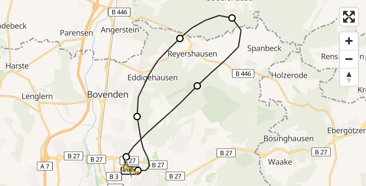 Flugroute Rettungshubschrauber Göttingen University Clinic Hubschrauberlandeplatz - Göttingen University Clinic Hubschrauberlandeplatz, 30 März 2026, 13:38
