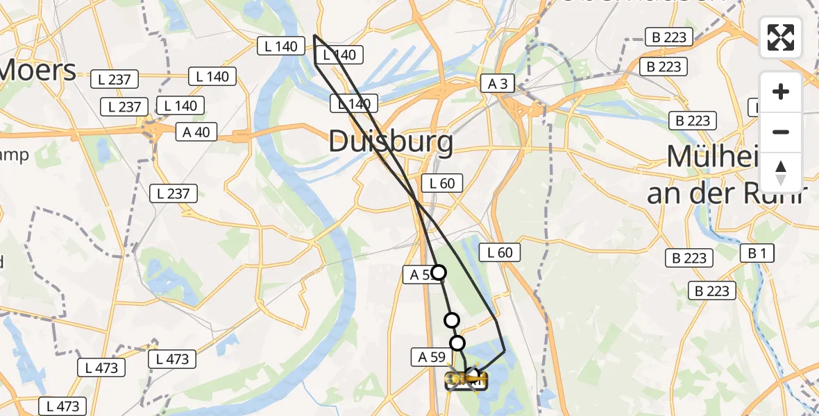 Flugroute Rettungshubschrauber Duisburg Air Rescue Hubschrauberlandeplatz (Christoph 9) - Duisburg Air Rescue Hubschrauberlandeplatz (Christoph 9), 30 März 2026, 13:40