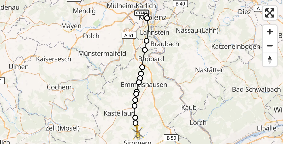 Routekaart van de vlucht: Rettungshubschrauber nach Niederkumbd, Külzer Straße