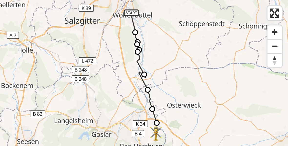 Flugroute Rettungshubschrauber Wolfenbüttel - Goslar, 30 März 2026, 13:43