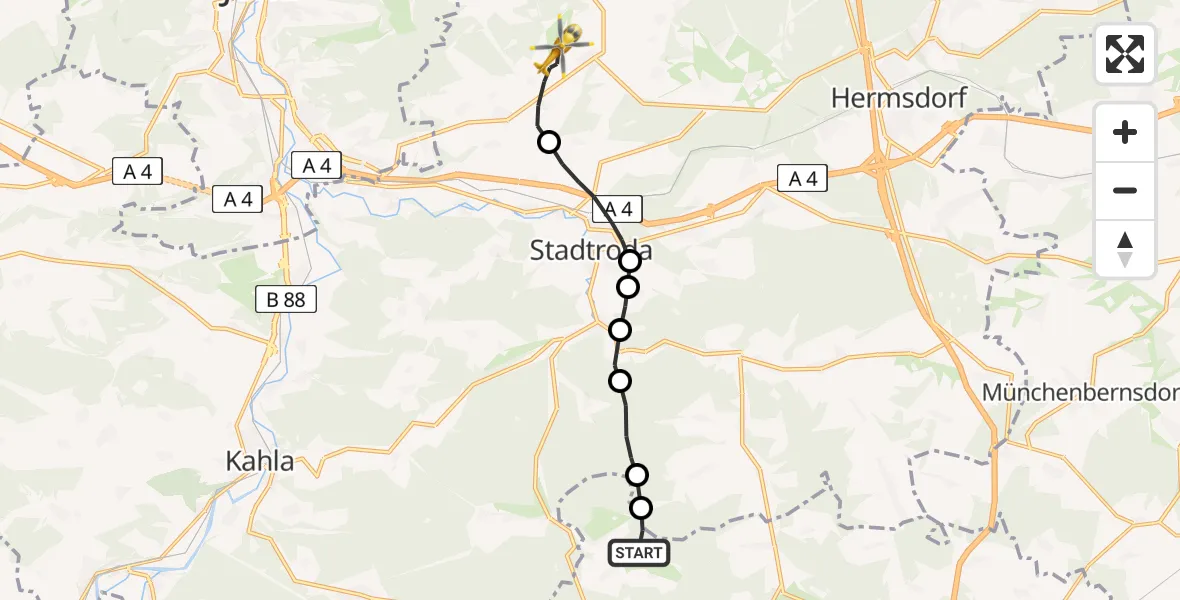 Routekaart van de vlucht: Rettungshubschrauber nach Schöngleina, Flugplatz
