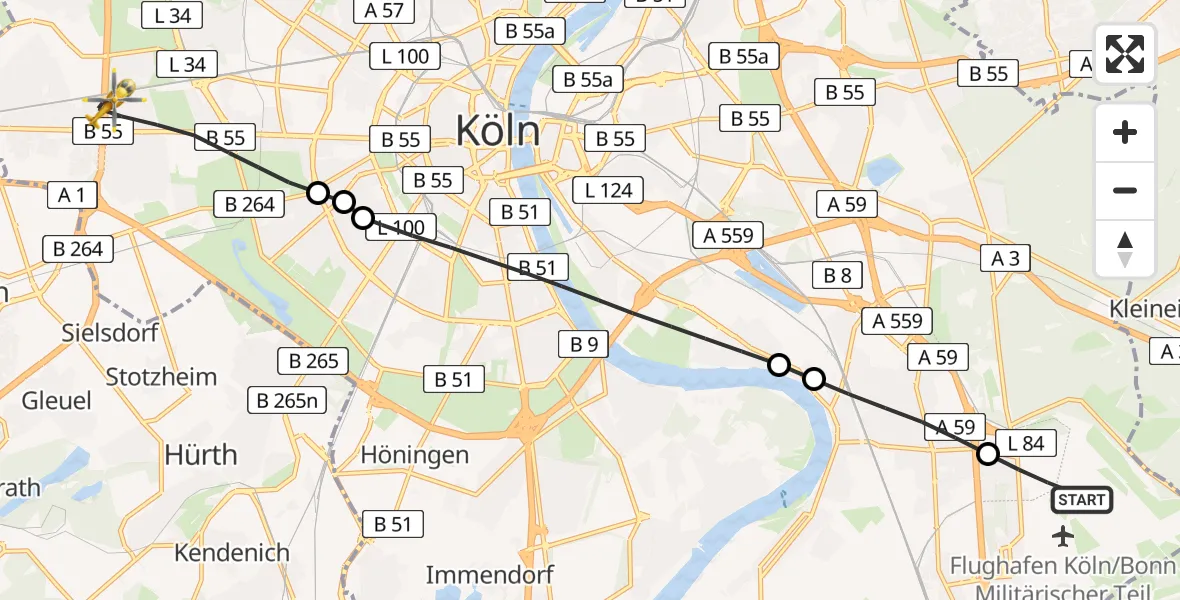 Flugroute Rettungshubschrauber Köln Bonn Flughafen - Köln, 30 März 2026, 13:47