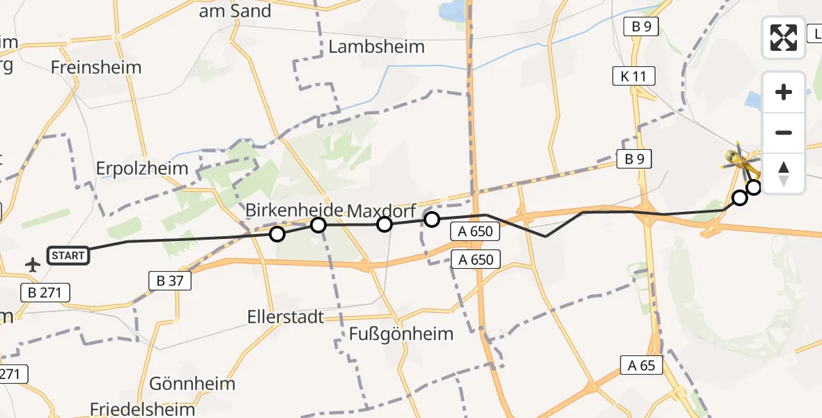 Flugroute Rettungshubschrauber Bad Dürkheim - Ludwigshafen Accident Hospital Hubschrauberlandeplatz, 30 März 2026, 13:47