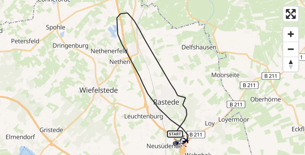 Flugroute Polizeihubschrauber Rastede - Oldenburg Police Hubschrauberlandeplatz, 30 März 2026, 13:51