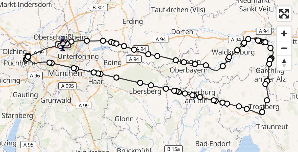 Flugroute Polizeihubschrauber Oberschleißheim - Oberschleißheim, 30 März 2026, 14:09