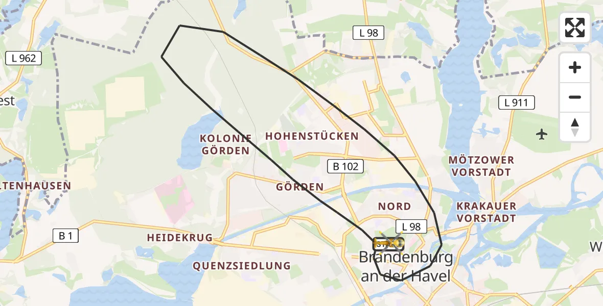 Flugroute Rettungshubschrauber Brandenburg an der Havel - Brandenburg an der Havel, 30 März 2026, 14:10