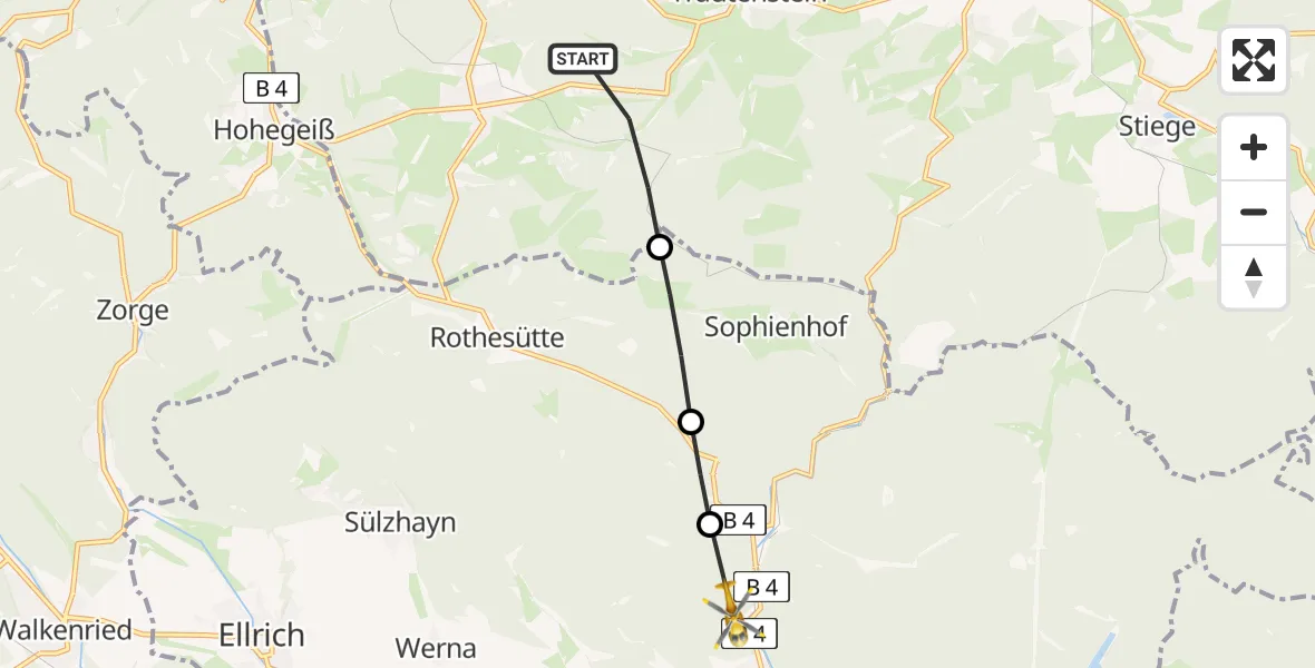 Flugroute Rettungshubschrauber Oberharz am Brocken - Harztor, 30 März 2026, 14:14