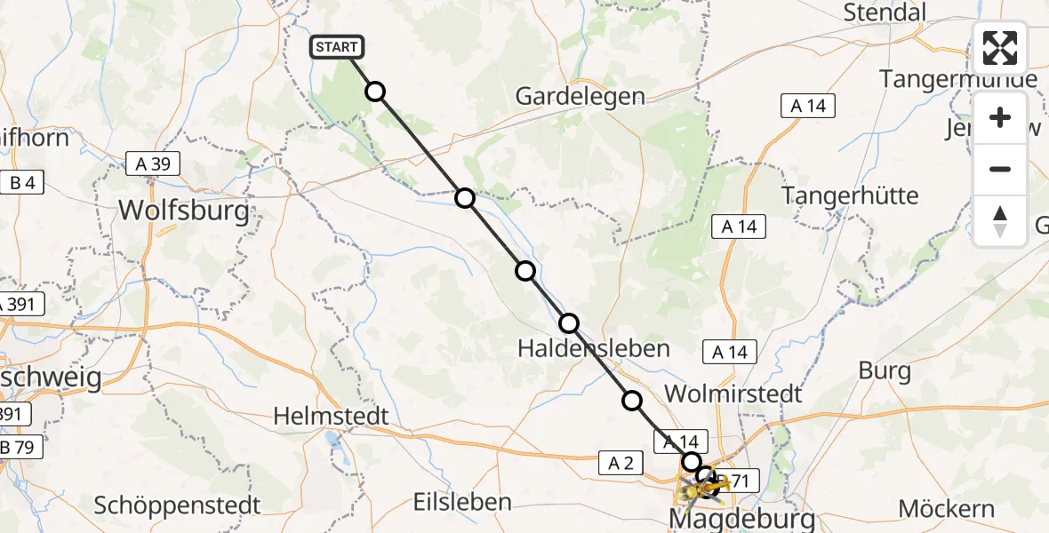 Routekaart van de vlucht: Rettungshubschrauber nach Magdeburg Hospital