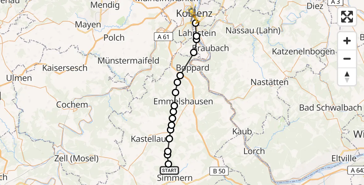 Routekaart van de vlucht: Rettungshubschrauber nach Koblenz, Johannes-Müller-Straße
