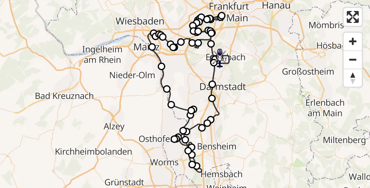 Flugroute Polizeihubschrauber Flughafen Frankfurt-Egelsbach - Flughafen Frankfurt-Egelsbach, 30 März 2026, 14:16