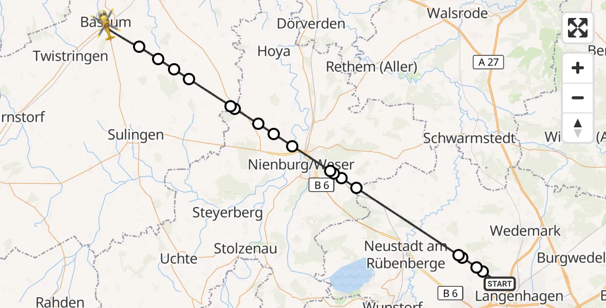 Flugroute Ambulanzhubschrauber Flughafen Hannover - Bassum, 30 März 2026, 14:38