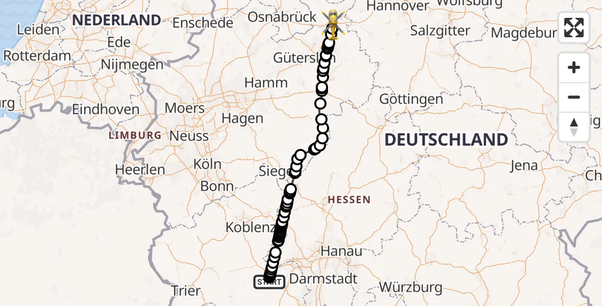 Flugroute Rettungshubschrauber Bad Kreuznach - Bad Oeynhausen, 30 März 2026, 14:42