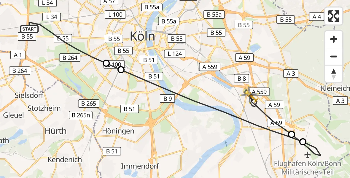 Flugroute Rettungshubschrauber Köln - Köln, 30 März 2026, 14:46