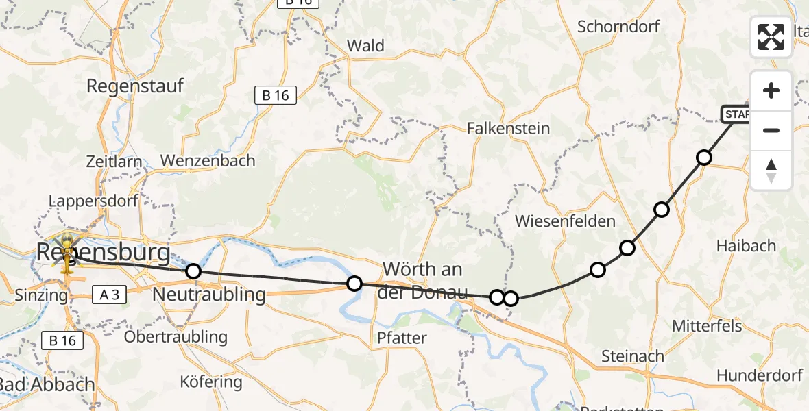 Routekaart van de vlucht: Rettungshubschrauber nach Barmherzige Brüder (Brothers of Mercy) Hospital Regensburg