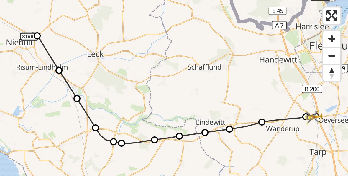 Flugroute Rettungshubschrauber Niebüll - Oeversee, 30 März 2026, 14:54