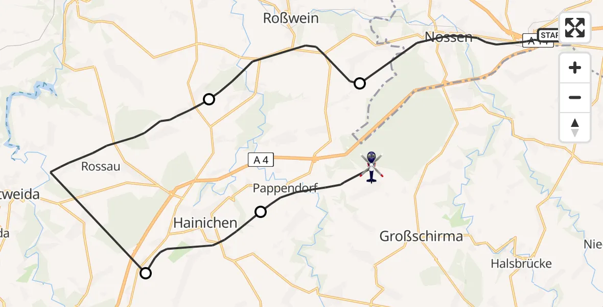 Routekaart van de vlucht: Polizeihubschrauber nach Großschirma, Kohlweg