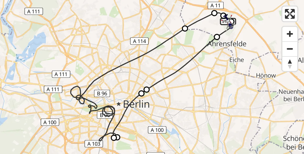 Flugroute Polizeihubschrauber Ahrensfelde Hubschrauberlandeplatz - Ahrensfelde Hubschrauberlandeplatz, 30 März 2026, 14:57