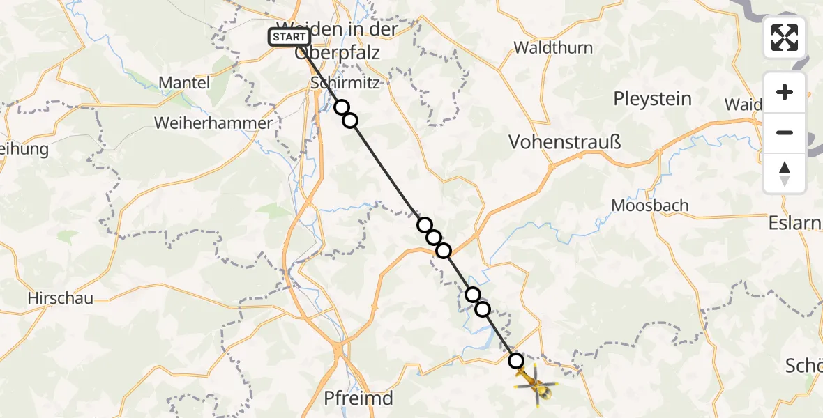 Flugroute Rettungshubschrauber Weiden i.d.OPf. - Gleiritsch, 30 März 2026, 15:00