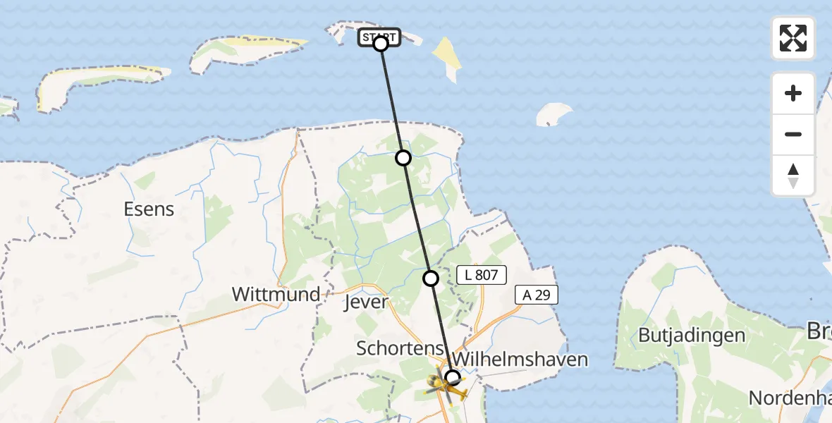 Flugroute Rettungshubschrauber Wangerooge Flughafen - Sande, 30 März 2026, 15:05