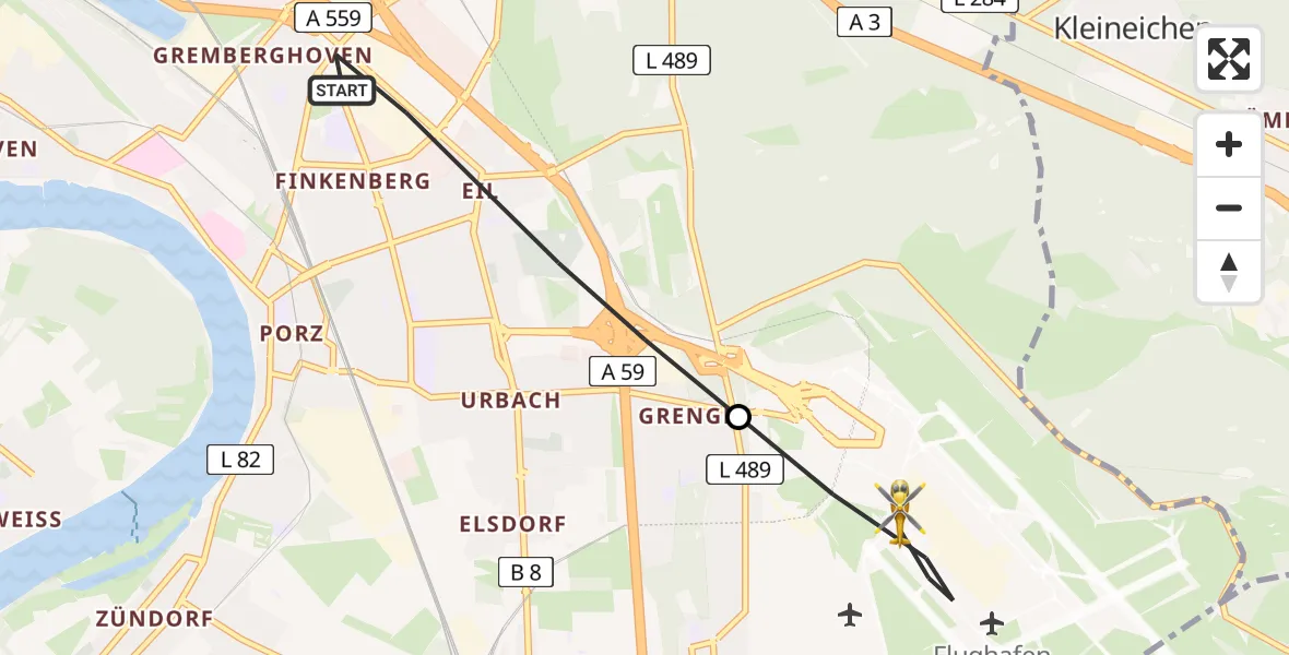 Flugroute Rettungshubschrauber Köln - Köln Bonn Flughafen, 30 März 2026, 15:21