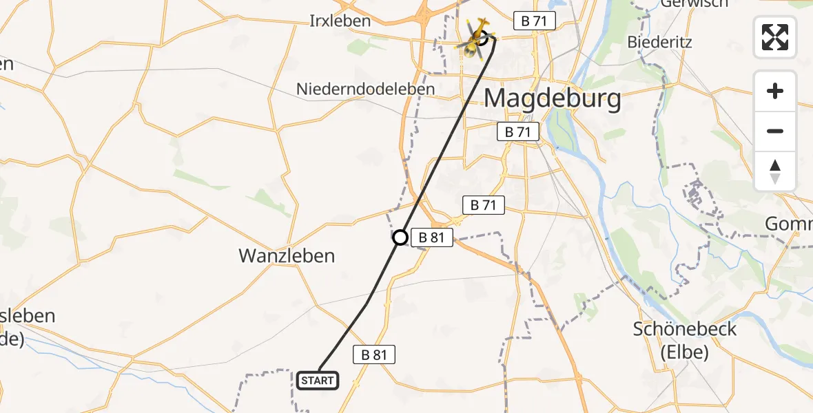 Routekaart van de vlucht: Rettungshubschrauber nach Magdeburg Hospital