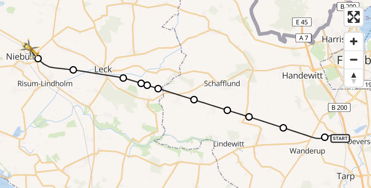 Routekaart van de vlucht: Rettungshubschrauber nach Niebüll, Klanxbüller Straße