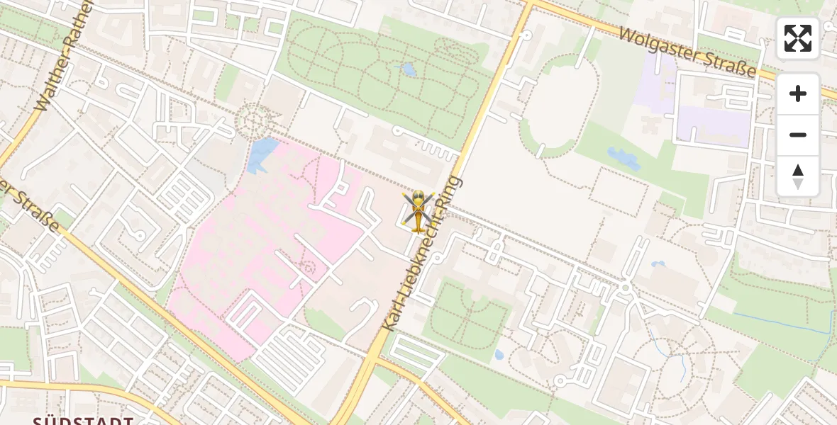 Flugroute Rettungshubschrauber Greifswald Hospital - Greifswald Hospital, 30 März 2026, 15:51