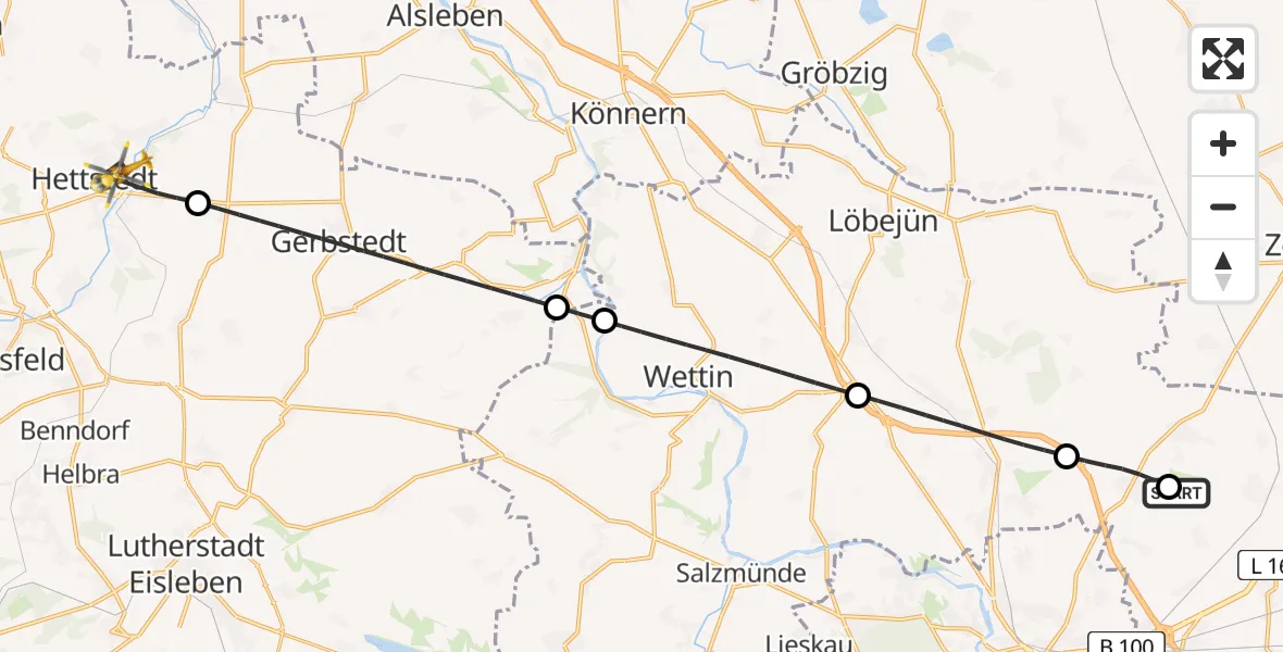 Flugroute Rettungshubschrauber Halle-Oppin Flugplatz - Hettstedt, 30 März 2026, 15:54