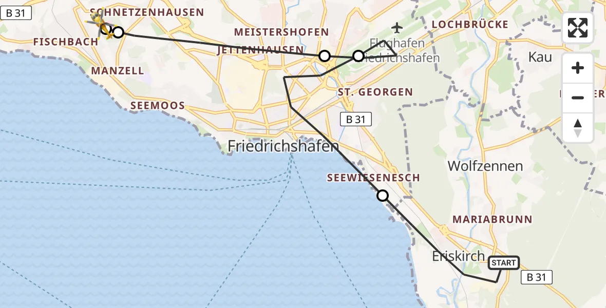 Routekaart van de vlucht: Rettungshubschrauber nach Friedrichshafen Hospital