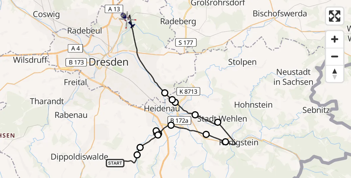 Routekaart van de vlucht: Polizeihubschrauber nach Dresden, Königsbrücker Landstraße