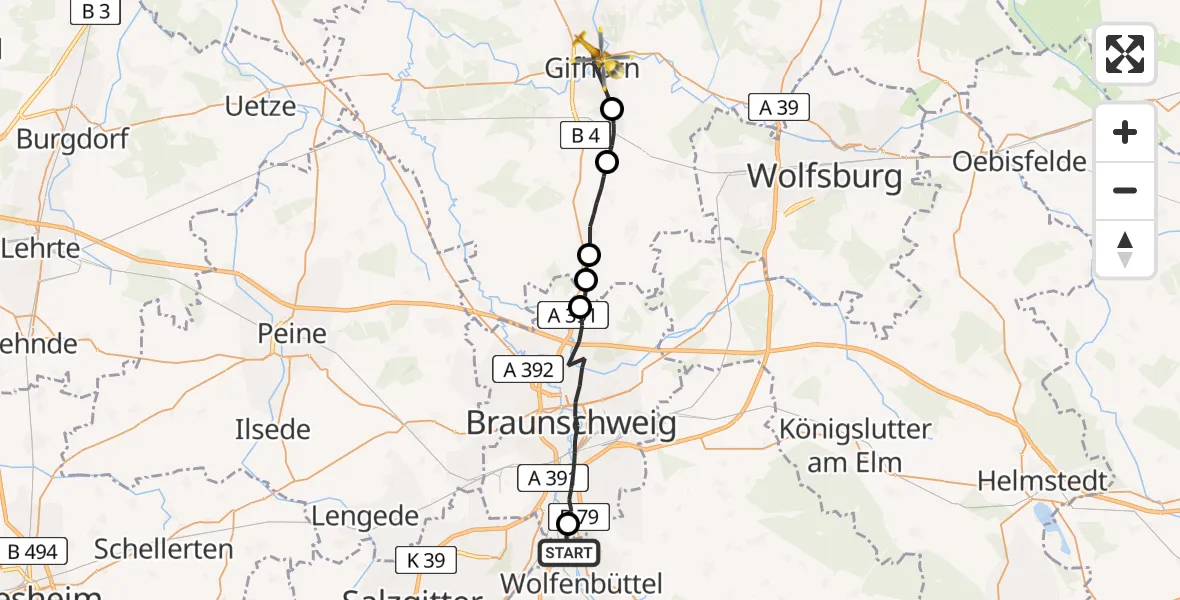 Flugroute Rettungshubschrauber Wolfenbüttel - Gifhorn, 30 März 2026, 16:09