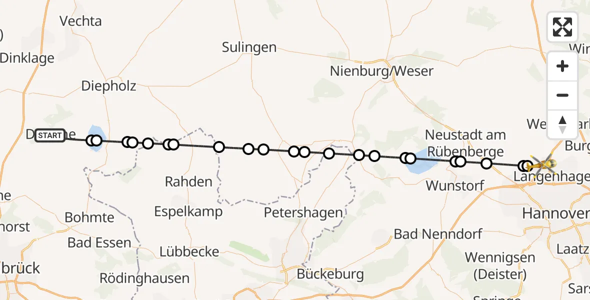 Routekaart van de vlucht: Ambulanzhubschrauber nach Flughafen Hannover