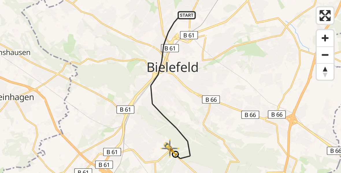 Flugroute Rettungshubschrauber Bielefeld - Luftrettungszentrum Bielefeld, 30 März 2026, 16:15