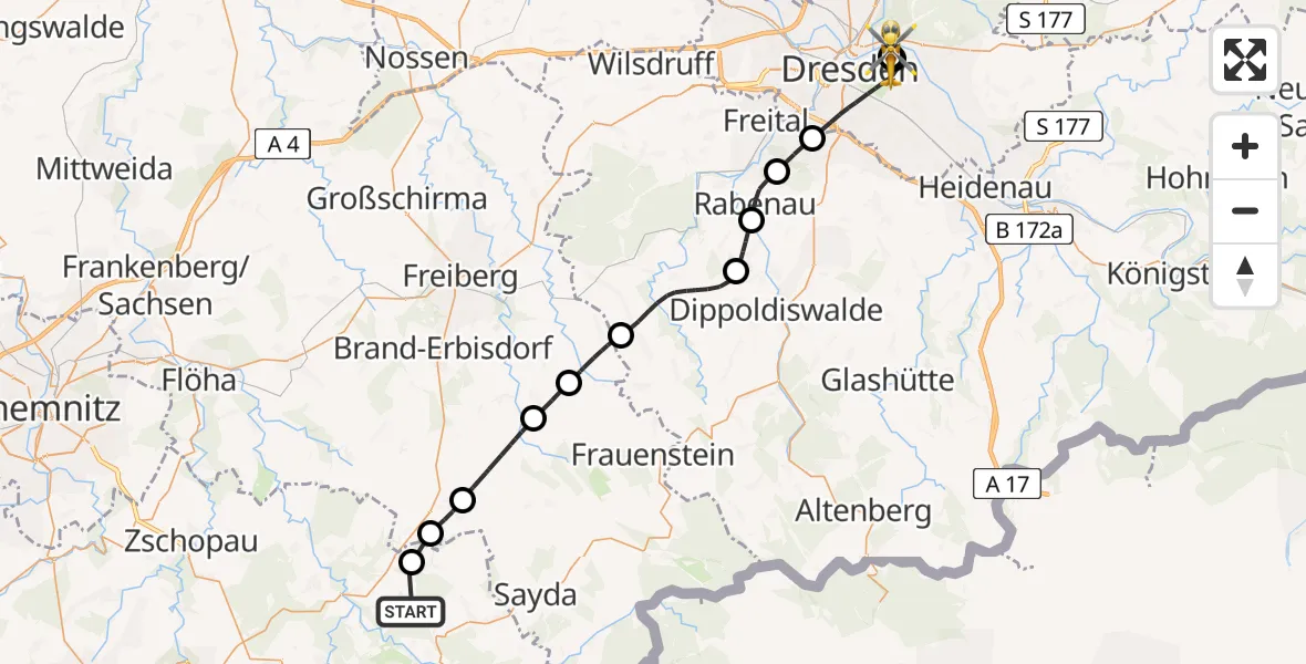 Routekaart van de vlucht: Rettungshubschrauber nach Dresden University Hospital