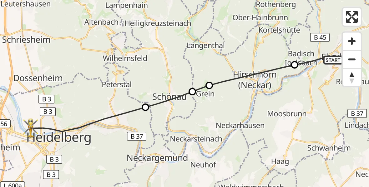 Routekaart van de vlucht: Rettungshubschrauber nach Heidelberg, Czernyring