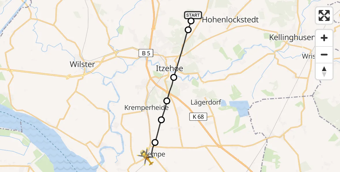 Routekaart van de vlucht: Rettungshubschrauber nach Krempdorf, Bahnhofstraße