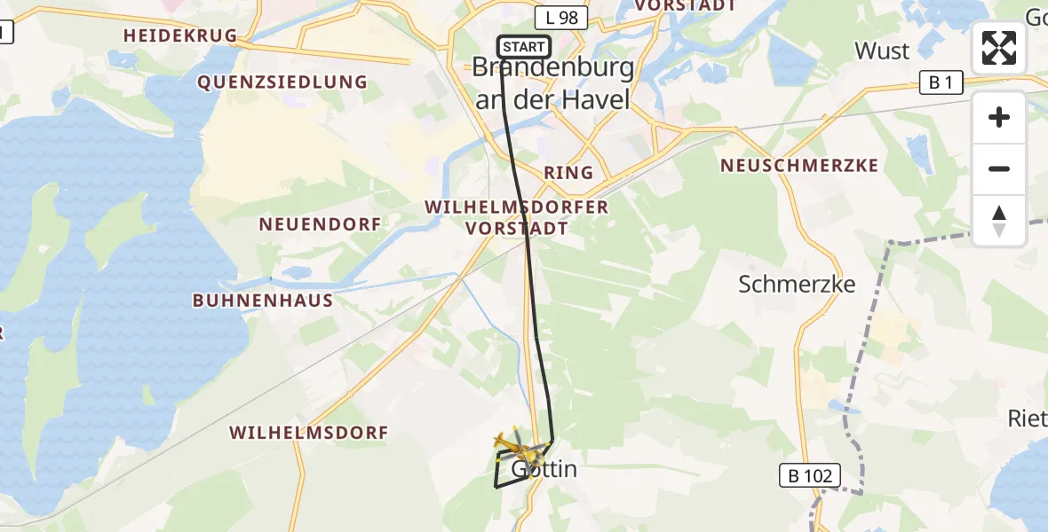 Flugroute Rettungshubschrauber Brandenburg an der Havel - Brandenburg an der Havel, 30 März 2026, 16:21