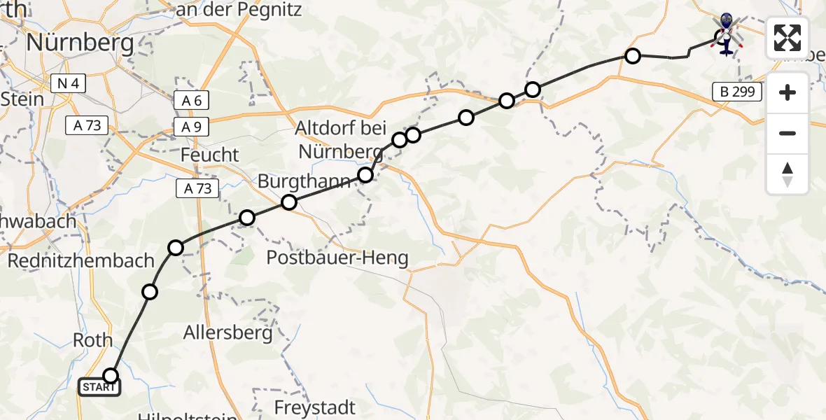 Flugroute Polizeihubschrauber Flugplatz Roth - Eichen, 30 März 2026, 16:22