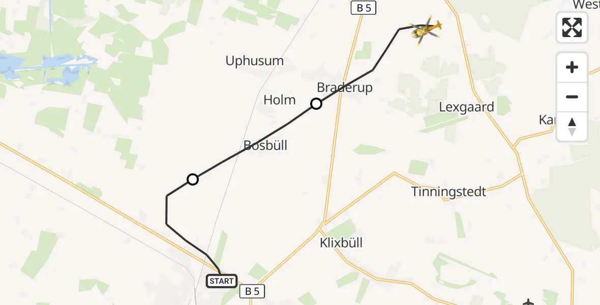 Flugroute Rettungshubschrauber Niebüll - Braderup, 30 März 2026, 16:39