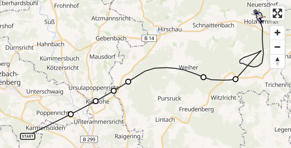 Routekaart van de vlucht: Polizeihubschrauber nach Schnaittenbach, AS 32