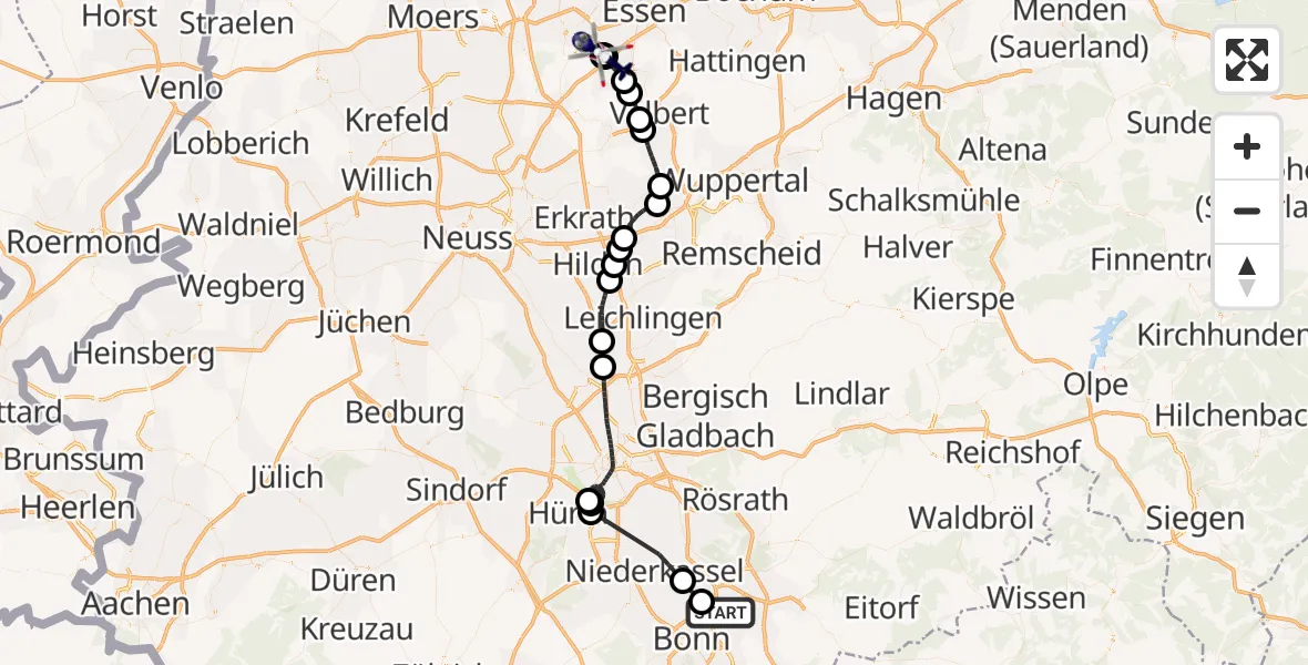 Flugroute Polizeihubschrauber Sankt Augustin - Essen-Mülheim Flughafen, 30 März 2026, 16:44