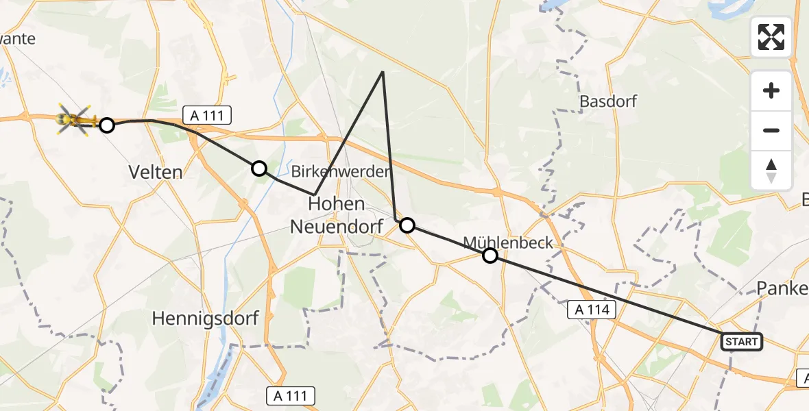 Flugroute Rettungshubschrauber Helios Clinic Berlin-Buch - Oberkrämer, 30 März 2026, 16:48
