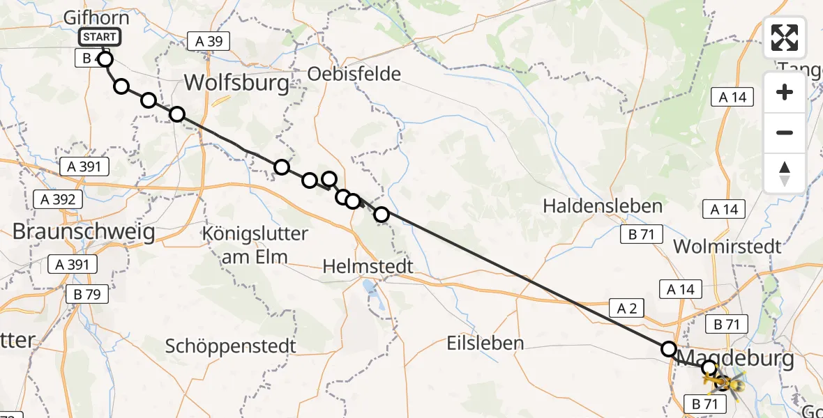 Routekaart van de vlucht: Rettungshubschrauber nach Magdeburg University Hospital Hubschrauberlandeplatz